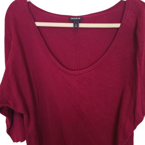 Torrid Womens 2X Red Dolman Sleeves Scoop Neck Ruched Sides Tunic Sweater - Picture 2 of 9